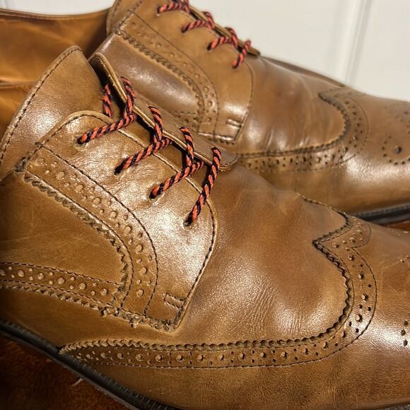 🔥🔥 Martin Dingman Made In Italy Tan Leather Lace Up Derby Wing Tip Shoes - GUC - Picture 8 of 11